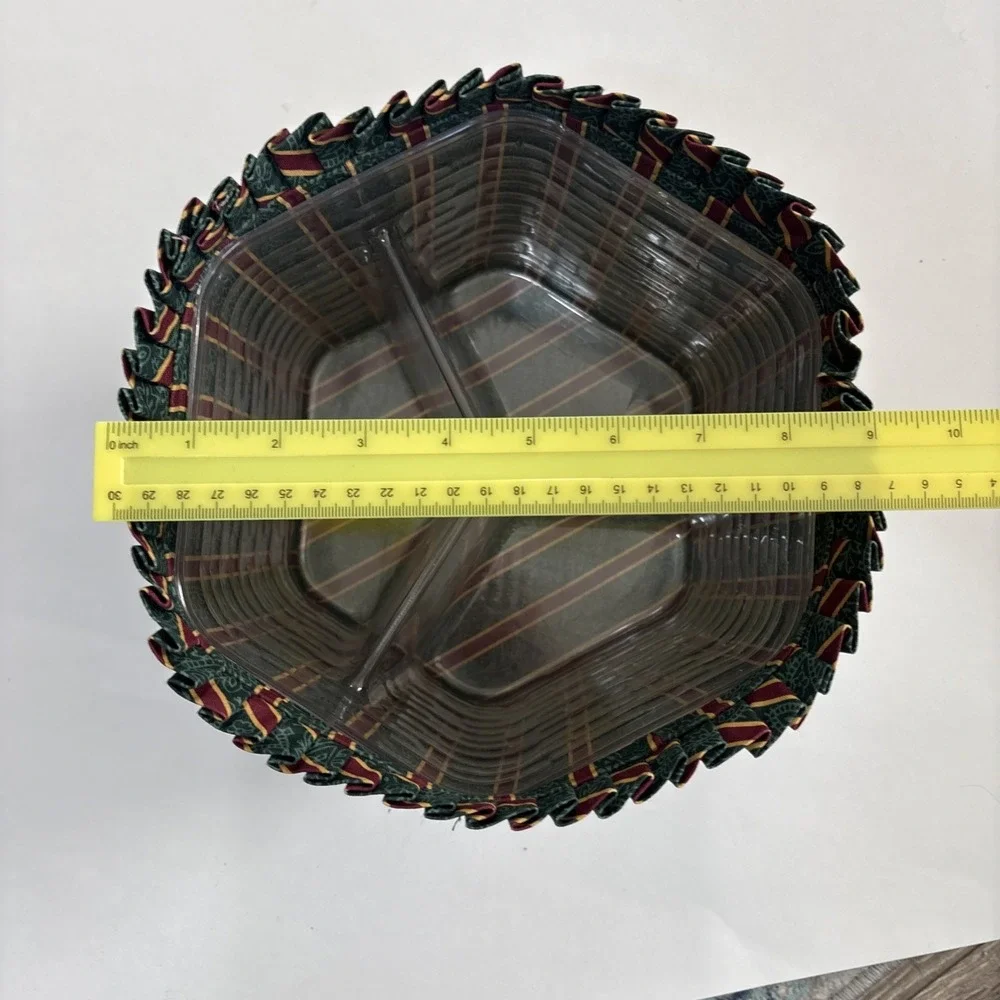 Longaberger darning basket liner. Emerald green red stripe PLUS 2 Liners 6.5x9